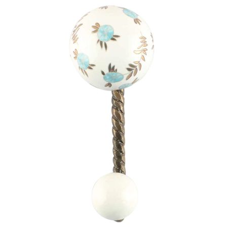 Golden Leaf Big Ceramic Round Wall Hook in Antique Fitting